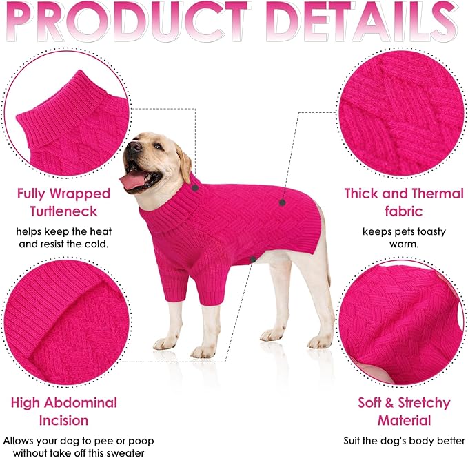 AOFITEE XL Dog Sweater, Dog Sweater Large Size Dogs, Large Dogs Sweaters for Female Male, Turtleneck Thick Warm Knitted Winter Fall Pet Sweatshirt Pullover, Solid Pet Christmas Sweaters, XLarge