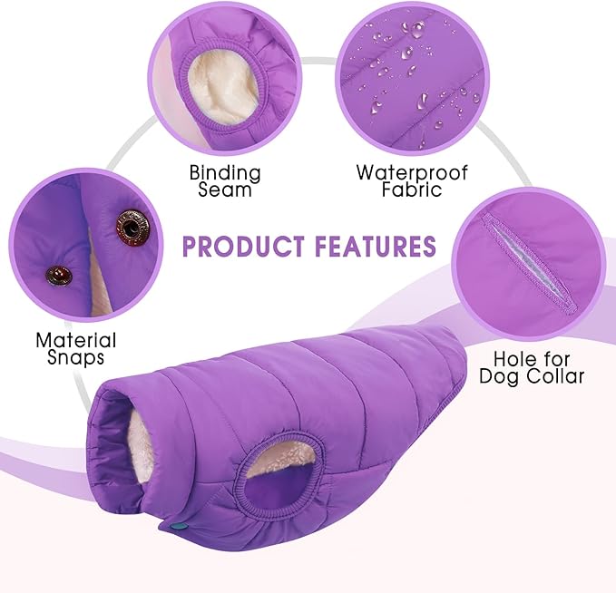 ASENKU Dog Winter Coat - Waterproof Windproof Dog Jacket, Warm Snowproof Doggie Puffer Vest for Cold Weather, Lightweight Snow Coats for Small Medium Large Dogs (Purple, XL)
