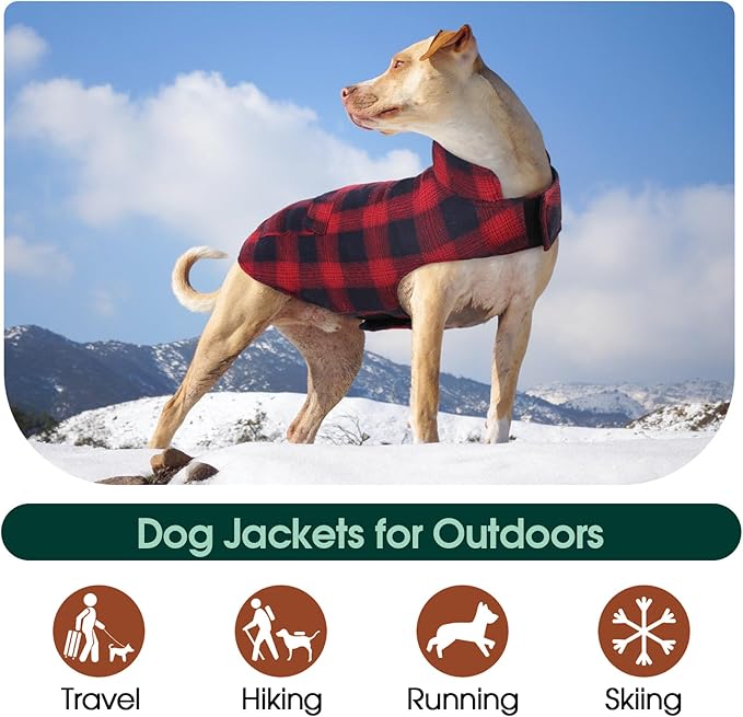 Kuoser Dog Winter Coat, Reversible Dog Jacket, Warm Doggie Coat British Style Puppy Cold Weather Coats, Windproof Pet Clothes for Extra Large Dogs Red XXXL