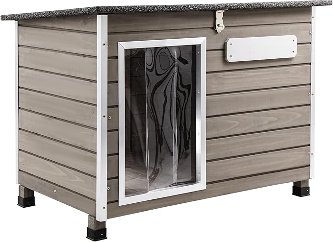 Dog House Outdoor & Indoor Wooden Dog Kennel for Medium to Large Dogs,34" L Natural Fir Wood Dog Houses with Weatherproof Roof,Removable Floors,Raised Feet