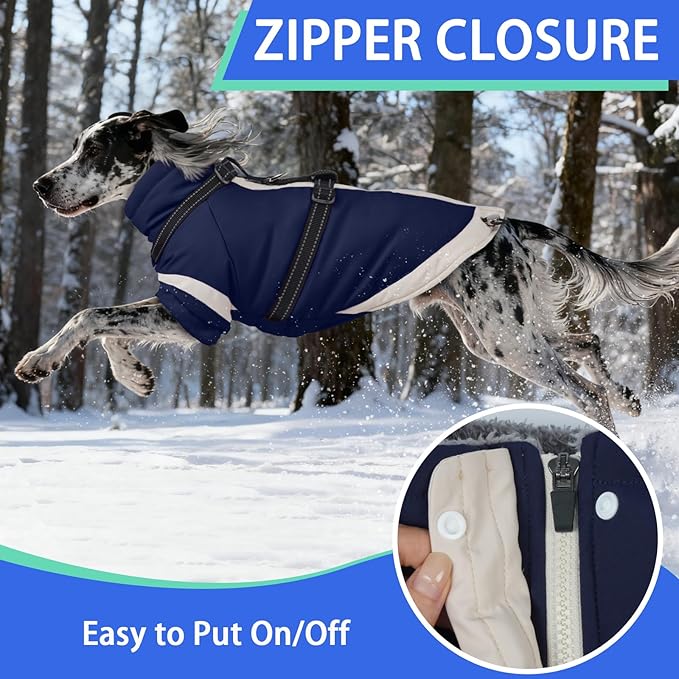 MIGOHI Dog Coat with Harness Built in, 2-in-1 Windproof Dog Winter Coat, Thermal Reflective Jacket with Back Zipper for Large Dogs Cold Weather, Labrador Retriever, Navy Blue, 2XL