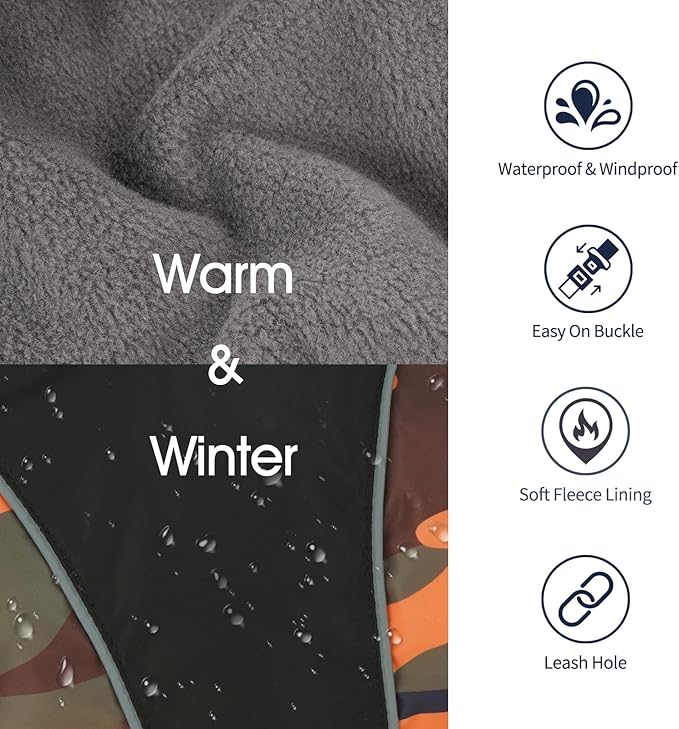 IECOii Extra Warm Coat - Reflective & Adjustable Dog Jacket - Fleece Turtleneck for Cold Weather - Sizes Small to Extra Large