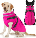 Dogcheer Dog Coat with Harness, Waterproof Warm Dog Winter Jacket with Pockets, Reflective Pet Fleece Jacket Turtleneck Snowsuit for Small Medium Large Dogs - Pink, XL