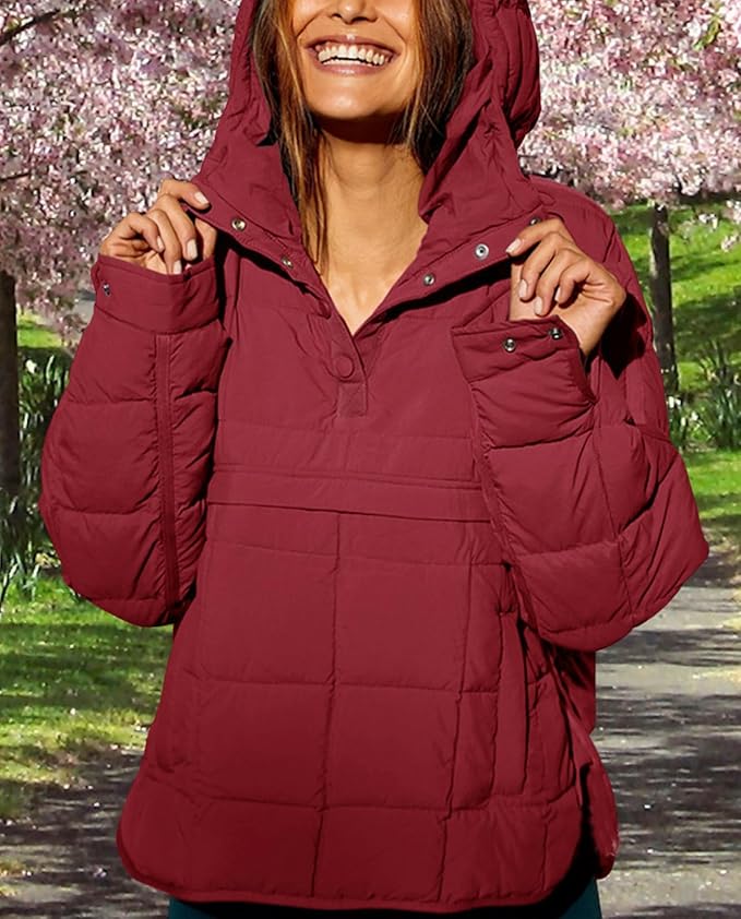Womens Oversized Hooded Puffer Jacket Fall Winter Warm Quilted LightWeight Jacket Casual Fashion Solid Color Coat