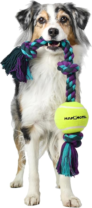 Mammoth Flossy Chews Tug with BIG 6-Inch Tennis Ball, X-Large, 36-Inch, Assorted Multicolor (51100F)