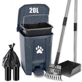 Pooper Scooper for Large Dogs, Dog Poop Trash Can Outside with Long Handle Poop Scooper Set and 40 Waste Bags, Dog Waste Trash Can Odor Control with Removable Inner Bin for Yard Garden, Grey 20 L