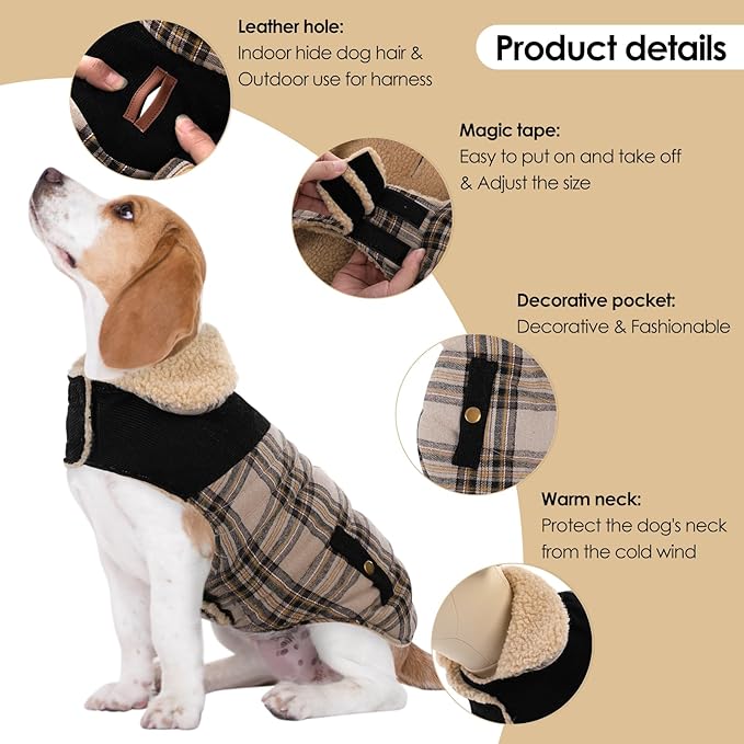 Large Dog Winter Jacket, Pet Warm Windproof Coat Dogs Cold Weather Coats Snow Jacket Pets Clothes, Golden Retriever, Labrador Retriever, Husky, Beige L