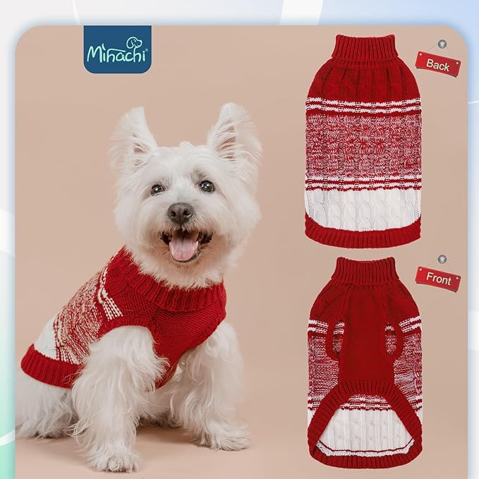Mihachi Dog Sweaters for Small Dogs Girl Boy,Soft Warm Dogs Shirt, Cold Weather Dog Coat Turtleneck Knitted Pullover Dog Clothes Costume with Leash Hole for Large Cat Puppy Doggy Pet,Red S