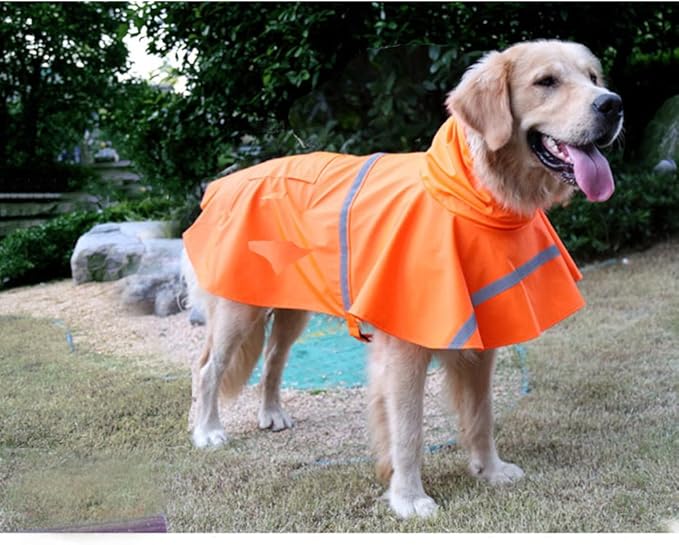 NACOCO Large Dog Raincoat Adjustable Pet Water Proof Clothes Lightweight Rain Jacket Poncho Hoodies with Strip Reflective (M, Orange)
