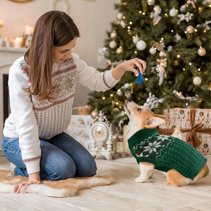 Kuoser Dog Sweater, Holiday Christmas Snowflake Pet Warm Knitwear Dog Sweaters Soft Puppy Clothing, Doggie Turtleneck Cold Weather Outfit Pullover for Small Medium Large Dogs Cats, Green S