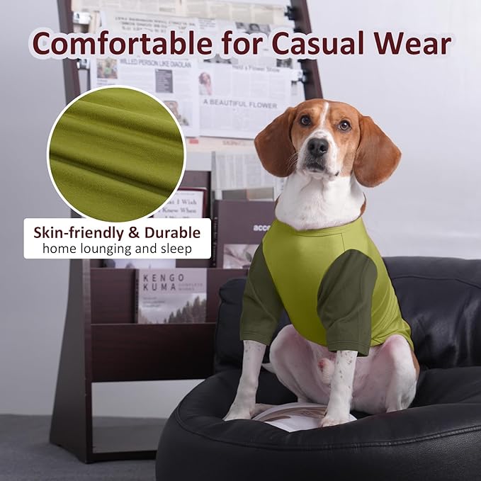 2 Pack Dog Shirt for Large Dogs XXL - Soft Breathable Cotton Tees, Freedom of Movement Prevents Overheating Dog Clothes for Border Collie, Pitbull, Boxer, Hiking, Play, Casual Wear, Green