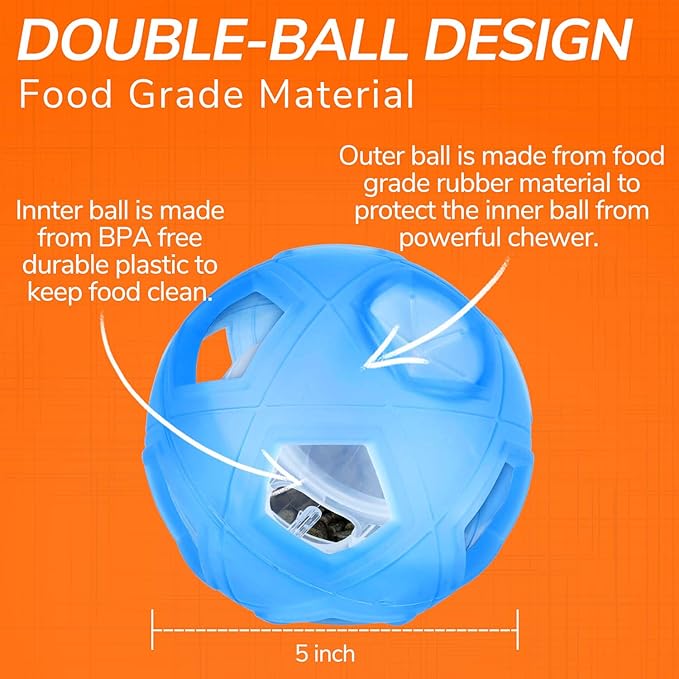 LumoLeaf Dog Treat Ball Toy, 5” Interactive Puzzle Toy for Small & Medium Dogs, Adjustable Difficulty Treat Dispenser, Slow Feeder for Mental Stimulation & Boredom Relief, Blue, 13cm
