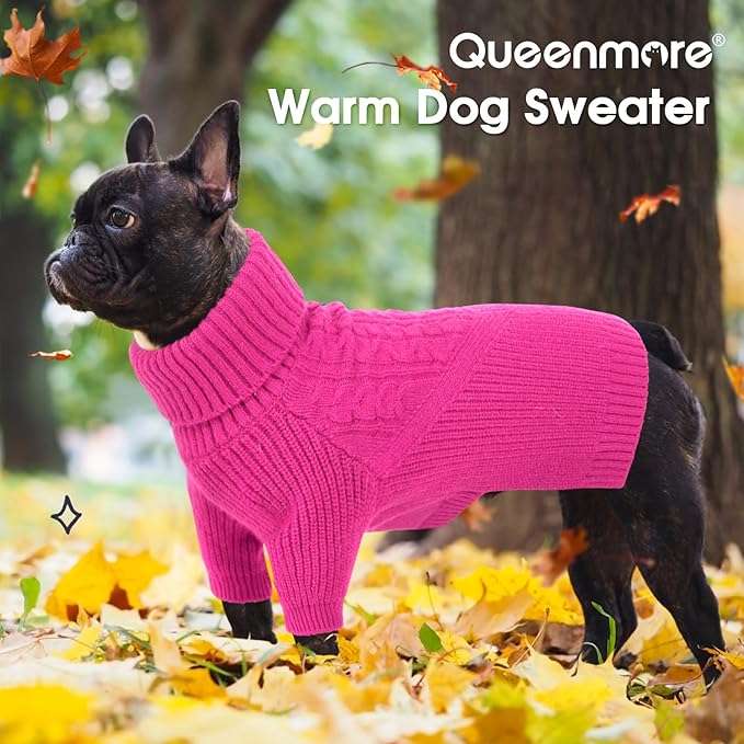 Queenmore Large Dog Sweater, Dog Sweaters for Large Dogs Girl or Boy, Large Dog Christmas Sweater, Winter Puppy Doggie Sweatshirt Knitwear, Pet Chunky Warm Coat for Small Medium Size Dogs, Fuchsia L