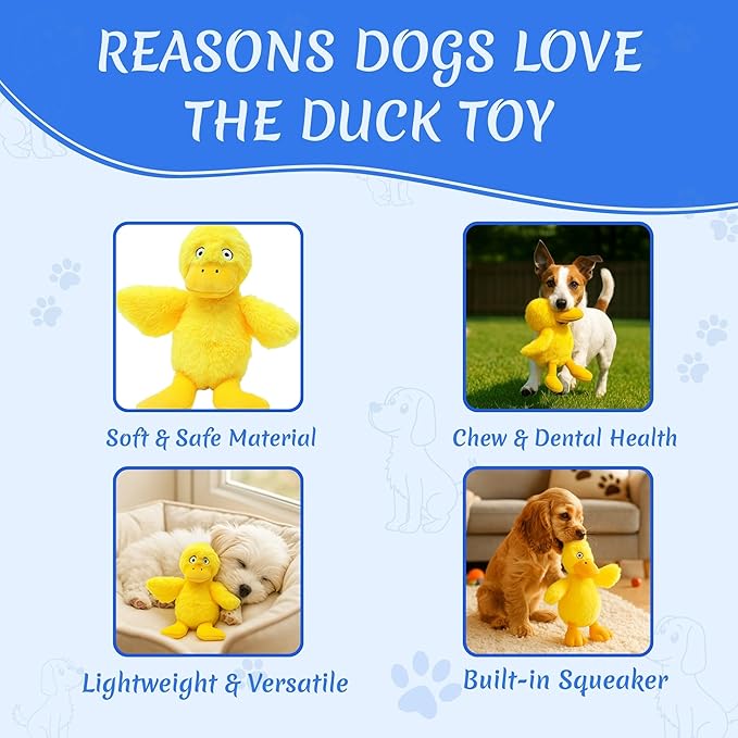 Squeaky Plush Duck Dog Toy - Soft and Durable, Chew Toy for Small and Medium Dogs, Interactive and Adorable, Machine Washable, Ideal Dog Gift for Birthdays and Holidays Yellow