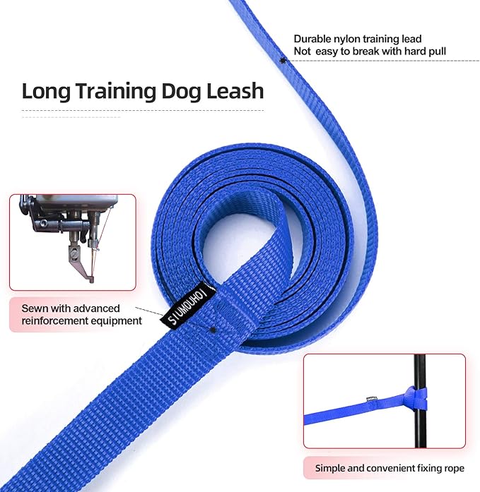 Dog/Puppy Obedience Recall Training Agility Lead - 15ft 20ft 30ft 40ft 50ft Training Leash - Great for Play, Camping, or Backyard - Blue 15ft (15Feet, Blue)