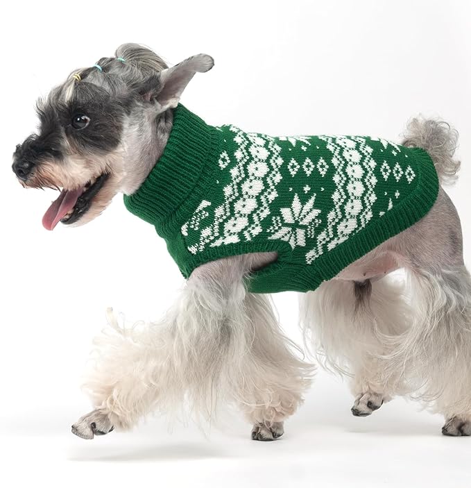 KOOLTAIL Cable Knit Dog Sweater Turtleneck, Cold Weather Pullover Classic Knitwear, Snowflake Pattern Thick Warm Winter Pet Clothes, Dog Christmas Sweater for Small Medium Large Dogs Cats, Green L