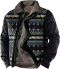 LOAIHA Men's Western Aztec Vintage Print Sherpa Fleece Lined Jackets Casual Zipper Winter Warm Jacket Coats