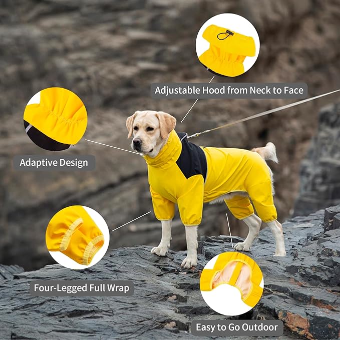 Dog Raincoat,Waterproof Windproof Rain Jacket,All-Weather Jacket,for Small Medium Large Extra Large Dogs (Yellow, Small)