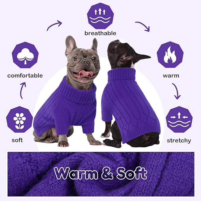 Dog Sweater, Dog Sweaters for Large Dogs Girl Boy, Large Dog Sweatshirt, Turtleneck Thick Warm Dog Sweater, Doggie Christmas Sweater, Pet Sweatshirt Clothes Outfit Fall Knit Pitbulls (Purple L)
