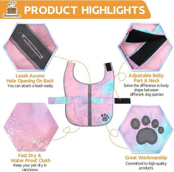 Queenmore Dog Winter Coat, Cold Weather Polyester Jacket for Dogs, Waterproof Reflective Reversible, for Small, Medium and Large Dogs (Tie-Dye, M)