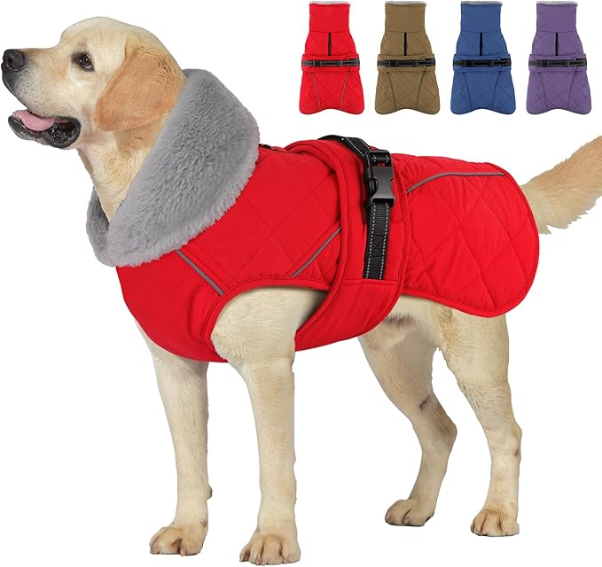 Dog Coat, Waterproof Dog Winter Jacket with Adjustable Buckle, Reflective Turtleneck Pet Snow Vest Warm Fleece Sweater for Small Medium Large Dogs - Red, XL