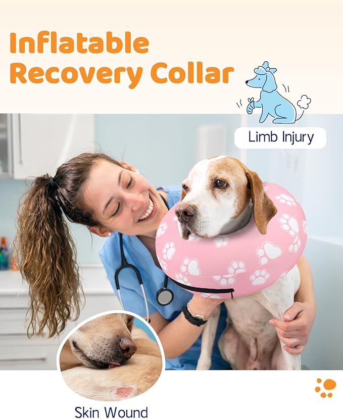 Supet Inflatable Dog Cone Collar for Large Medium Small Dogs, Soft Cone Collar for Dogs Cats, ECollar Doggie Neck Donut Dog Cone Alternative After Surgery