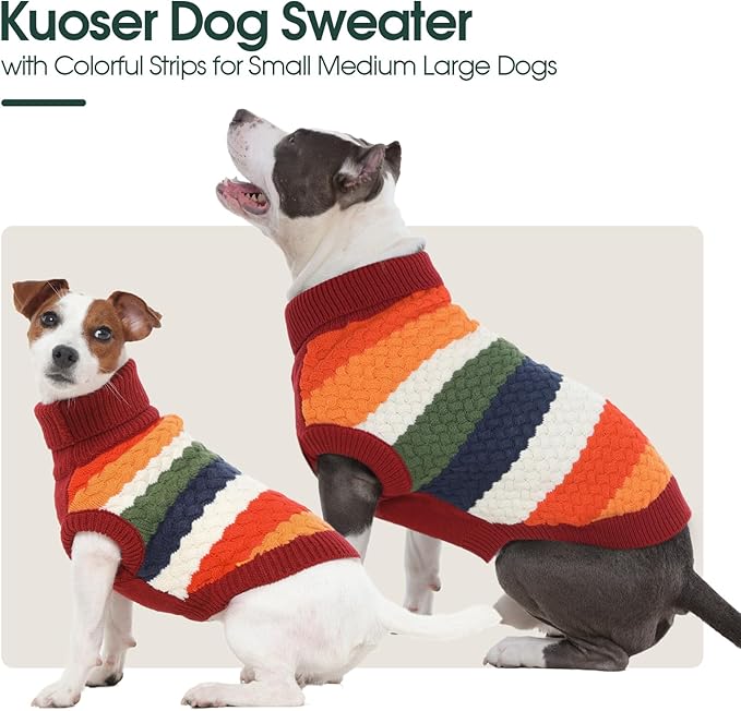 Kuoser Dog Sweater, Warm Dog Sweaters for Small Dogs Pet Christmas Clothing, Classic Cable Knitwear Cold Weather Thermal Pullover for Pug Dachshund Yorkie, Soft Puppy Turtleneck Sweatshirt, Red S