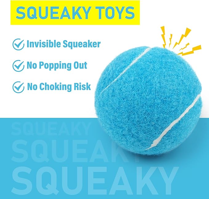 PrimePets Dog Squeaky Toys Bulk 12 Pack, 2.5 Inch Tennis Balls, Small Rubber Toy for Dogs, 4 Assorted Colors - Durable Puppy Toys for Indoor Outdoor Play, Small & Medium Dog Supplies