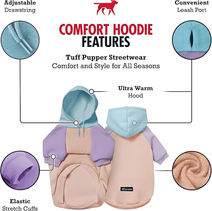 Tuff Pupper Dog Hoodie | Premium Quality 100% Organic Cotton | Ultra Soft Interior for Superior Comfort | Elastic Cuffs & Drawstring for Warmth | Stretch Fit Suitable for All Breeds (Pastel, L)