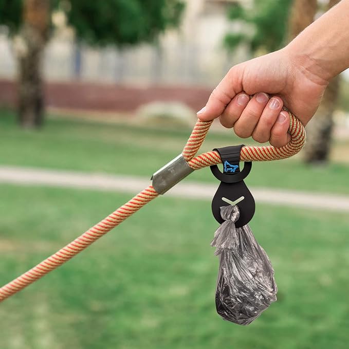 PuppyDoggy Dog Poop Bag Holder for Leash Waste Bag Carrier Dog Poop Bag Dispenser for Walking Running Bicycle Accessory 2 Pieces (Black + Green)