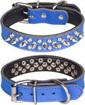 Adjustable Genuine Leather Spiked Studded Dog Collars for Small Medium Large Pets Like Pit Bull Bulldog Pugs Husky (S, Dark Blue)