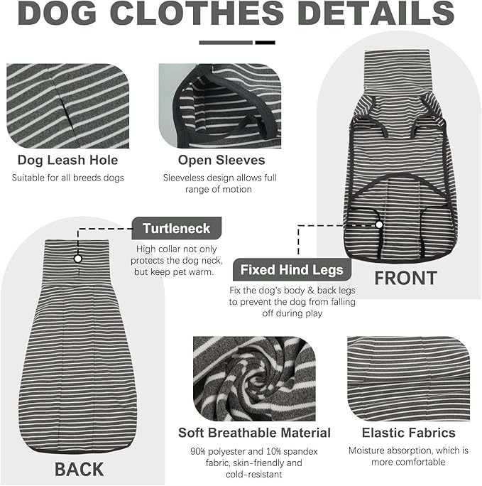 ROZKITCH Stripe Dog Winter Coat Soft Pullover Pajamas, Pet Windproof Warm Cold Weather Jacket Vest Cozy Jumpsuit Apparel Outfit Clothes for Walking Hiking Travel Sleep Stripe S