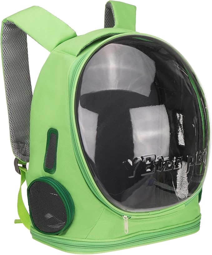 Pet Backpack Carrier, Portable and Ventilated, Oxford Cloth, Dog Cat Travel Bag with Transparent Cover 12.99", (Green, 1 Pcs), Intended for Hiking/Camping/Traveling