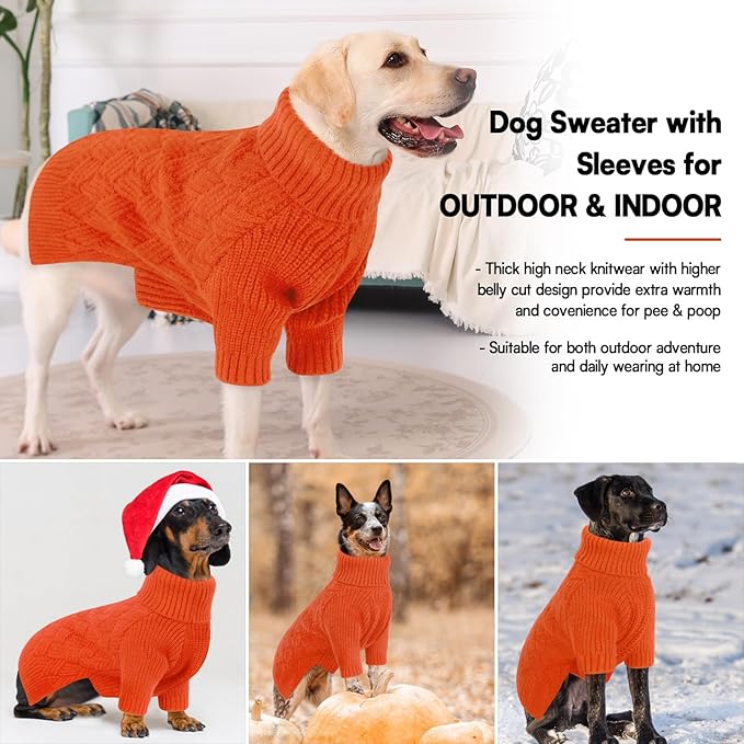 KOESON Dog Sweater Large, Warm Halloween Dog Sweaters for Large Sized Dogs, Cable Knit Sweater for French Bulldog, Pug, Corgi, Boston Terrier, Easy On Winter and Fall Sweaters for Dogs, Orange, L