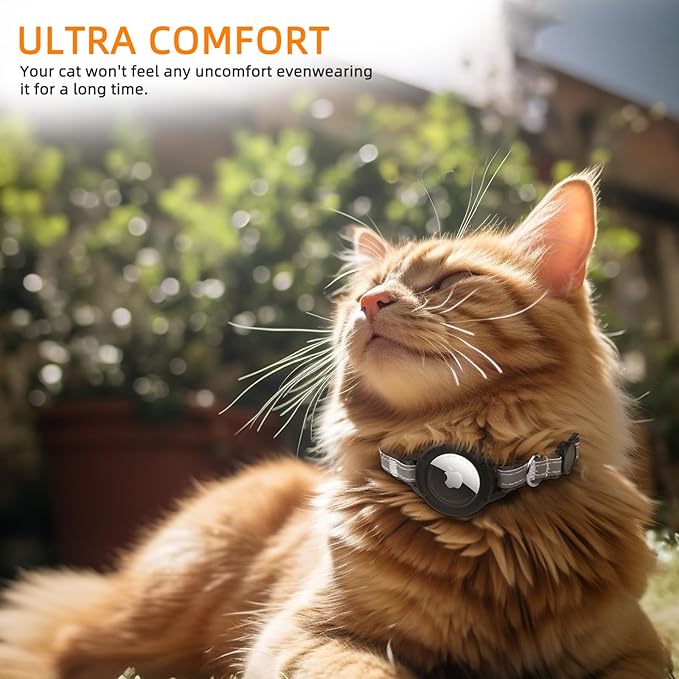 Airtag Cat Collar Breakaway, Odokele Reflective Cats Collars with Apple Air Tag Holder for Kitten, Cat GPS Tracker Adjustable Collars with Safety Quick Release Buckle for Kitties and Puppies - Black