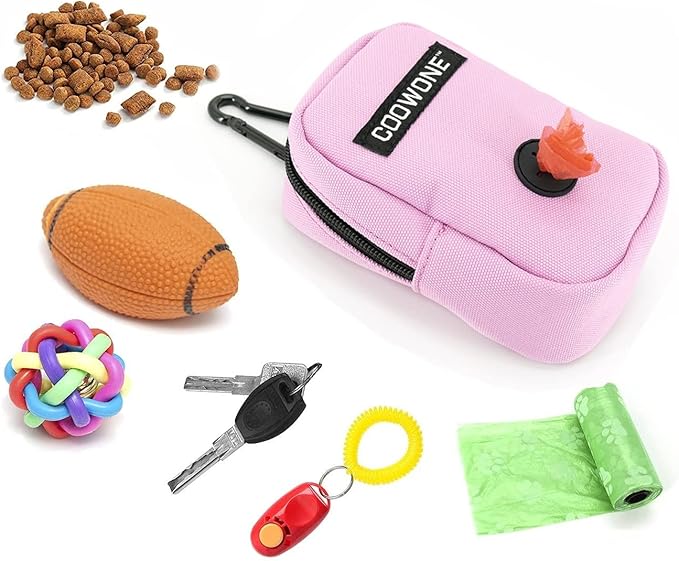 COOWONE Dog Treat Pouch with Clip, Treat Pouches for Pet Training, Small Dog Treat Container Treat Bag for Leash, Waterproof Dog Treat Bag, Hands-free Training Pouch
