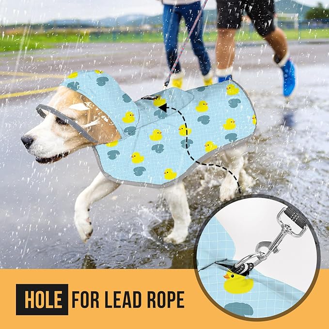 SlowTon Dog Raincoat, Adjustable Dog Rain Jacket Clear Hooded Double Layer, Waterproof Poncho with Reflective Strip Straps and Storage Pocket for Small Medium Large Dogs Puppies(DK XS)