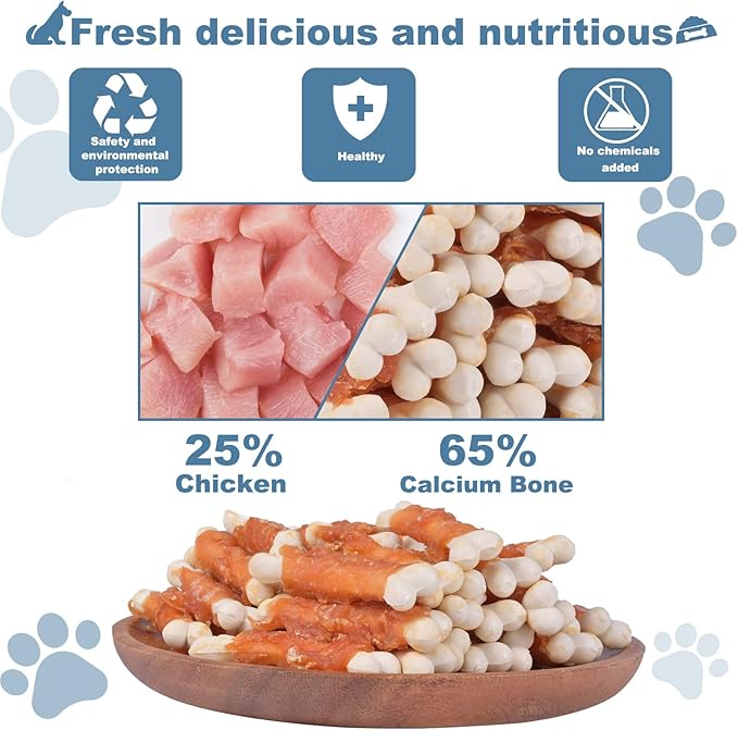 Dog Chews Puppy Training Snacks Chicken Wrapped Calcium Bone Rawhide Free Dog Treats 0.5lb/227g