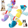 Crinkle Dog Toys Squeaky Plush No Stuffing Cute Puppy Stuffless Tough Rop Pull Toy, Fun Dog Stuffed Animals Durable Chew Set for Small Medium Large Pup (Large, Blue+Purple Chameleon)