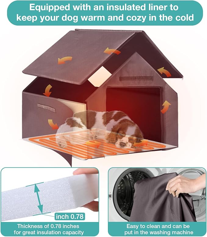 Dog House Outdoor, Insulated Dog Kennel Outside for Large Breed, 50.87" L Weatherproof Large Dog Shelter with Anti-Chewing Iron Frame (Grey-H, 45" D x 32.9" W x 32.6" H)