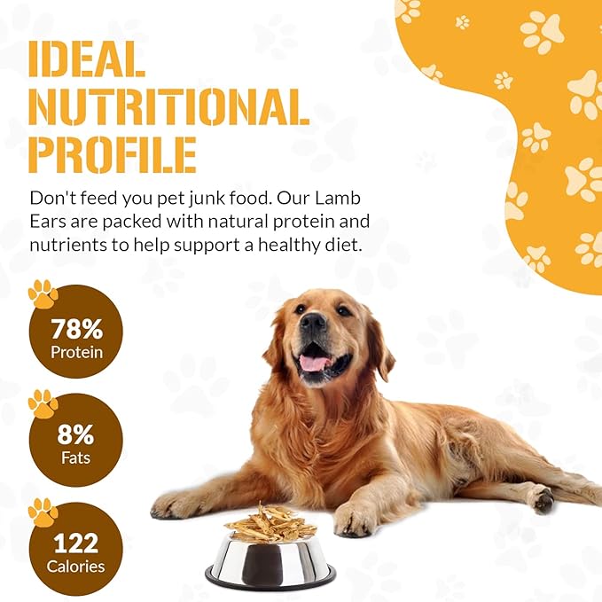 Dog Chits Lamb Ears for Dogs – 100% Natural Baked Lamb Ear Dog Treats – Grain-Free, High Protein, Lower Fat Training Chews – Dental Health & Joint Support – for Large, Medium Dogs – 25 Pack