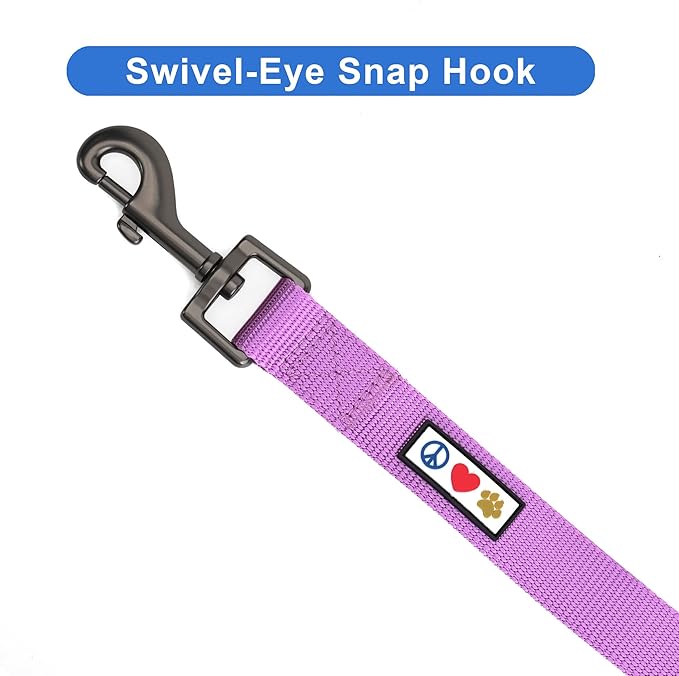 Pawtitas Personalized Dog Leash - Embroidered Customize Leash with Your Pet's Name & Phone Number - 6 ft Long, Purple Orchid Custom Tag