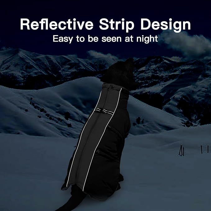 Dog Winter Jacket - 3X Large, Warm Zip Up Snowsuit Dog Harness Vest, Reflective, Water-Resistant, Black
