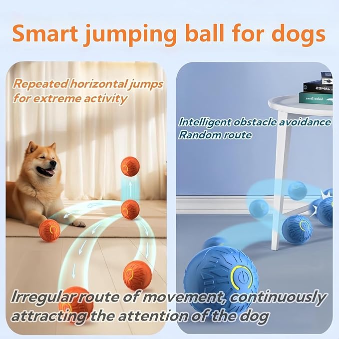 Interactive Dog Ball, Activated Automatic Rolling Ball for Dog, Self Moving Vibrating Smart Jumping Automatic Moving Bouncing and Rotating Balls for Pets (Blue/Orange)