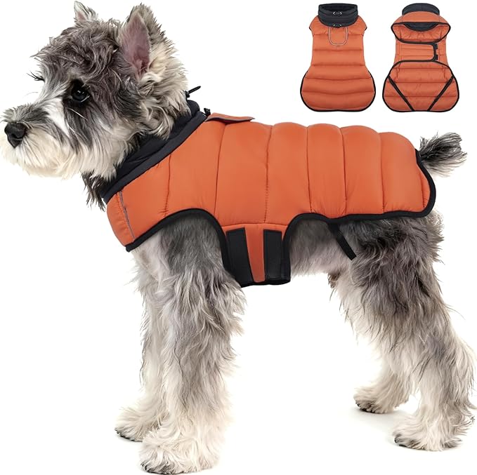 MIGOHI Lightweight Dog Coat, Windproof Dog Jacket, Puffer Jacket for Medium Dogs, Padded Vest with Reflective Strips, Warm Snow Vest in Cold Weather, Easy On Hook & Loop Belly, Caramel, M