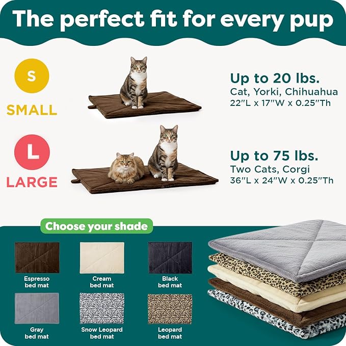 Furhaven ThermaNAP Self-Warming Cat Bed for Indoor Cats & Small Dogs, Washable & Reflects Body Heat - Quilted Faux Fur Reflective Bed Mat - Espresso, Small