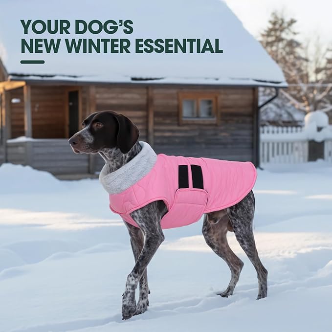 Kuoser Dog Jacket, Winter Dog Coats for Medium Dogs, Cold Weather Coats Pet Clothes, Doggie Snow Jacket for Frech Bulldog, Boston Terrier, Pink M