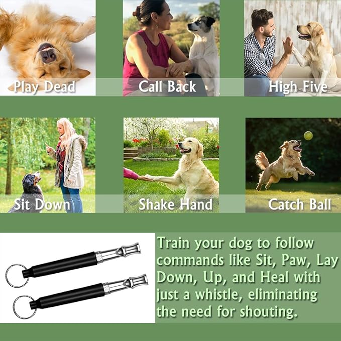 Dog Whistle - Stop Barking Neighbors Dog, Ultra-Wide Frequency Ultrasonic Silent Dog Whistle for Dog, 2 Pack Professional Recall Dog Training Whistles
