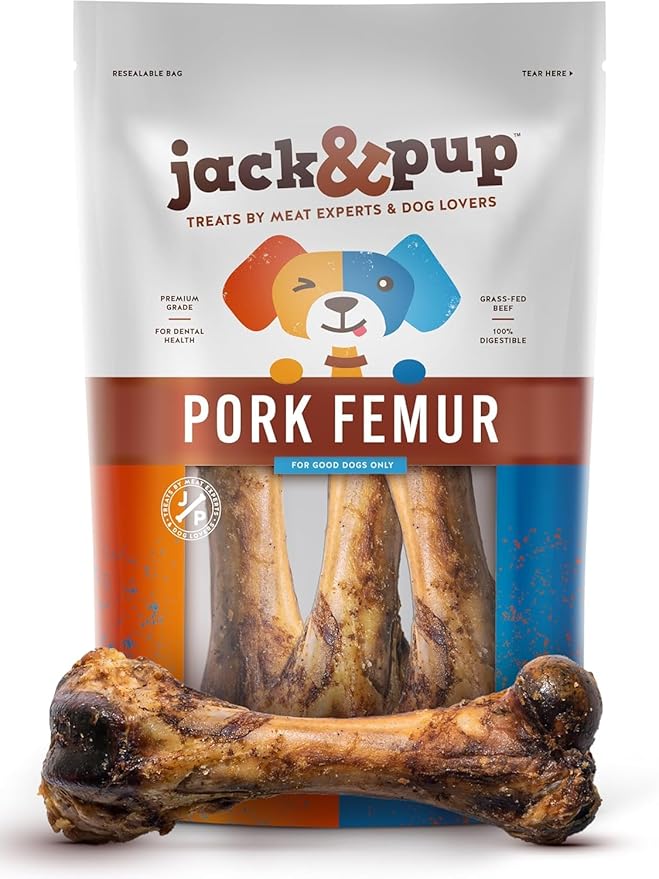 Jack&Pup Pork Femur Bones for Dogs Long Lasting | Gourmet Beef Dog Bones | Single Ingredient, Savory, Rawhide Free (2 Pack)