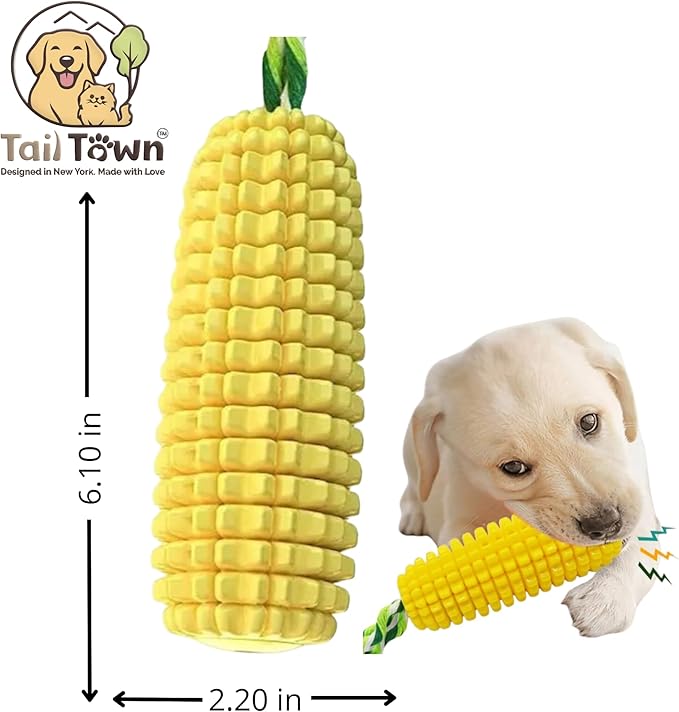 Squeaky Corn Dog Toy – Interactive Rubber TPR Chew Toy – Teeth Cleaning, Fetch & Tug – Water Float, Indoor & Outdoor Play – for Small, Medium & Large Dogs, Puppies & Seniors – Tail Town